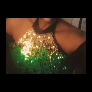 STUNNING!  DRESS Sequin Mesh sleeve mini dress  L